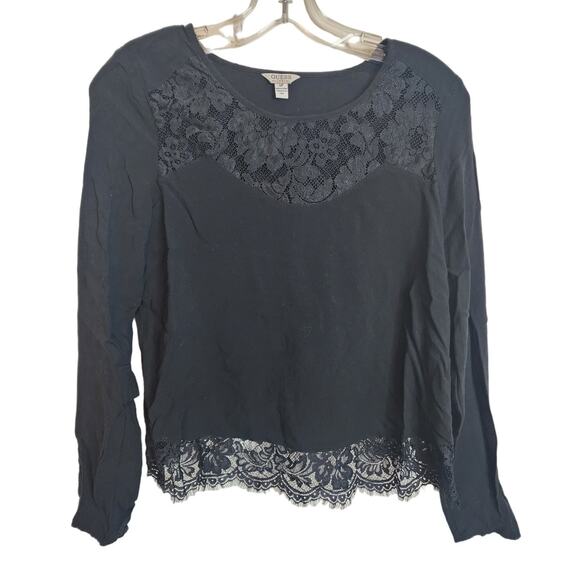 Guess Long Sleeve Lace Detail Blouse, Small - Picture 1 of 8